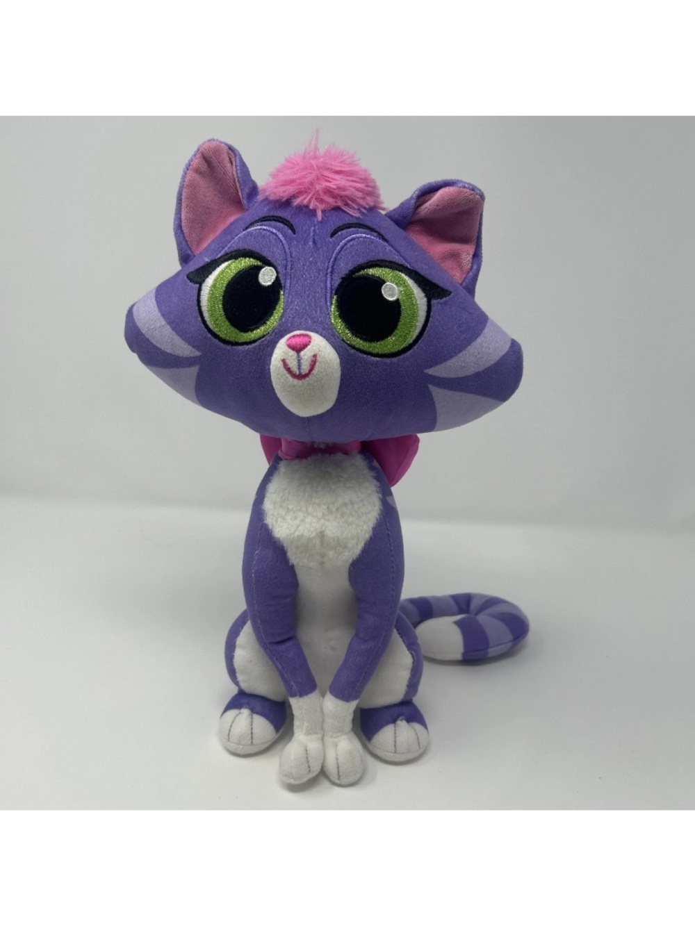 Disney Store Hissy Cat Plush Stuffed Kitty Toy Purple & White 12” Pink Bow